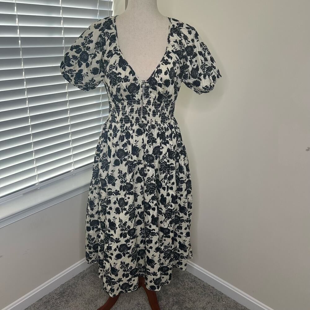 The Drop Women's Daksha Cotton Smocked Zipper Detail Dress Size Medium